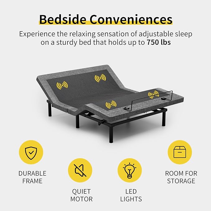 MULIN Full Size Smart Massage Bed Base, Electric Adjustable Frame with 6-Vibration Modes, Head & Foot Incline, 2 USB Ports, Flashlight, Storage Shelf & Remote