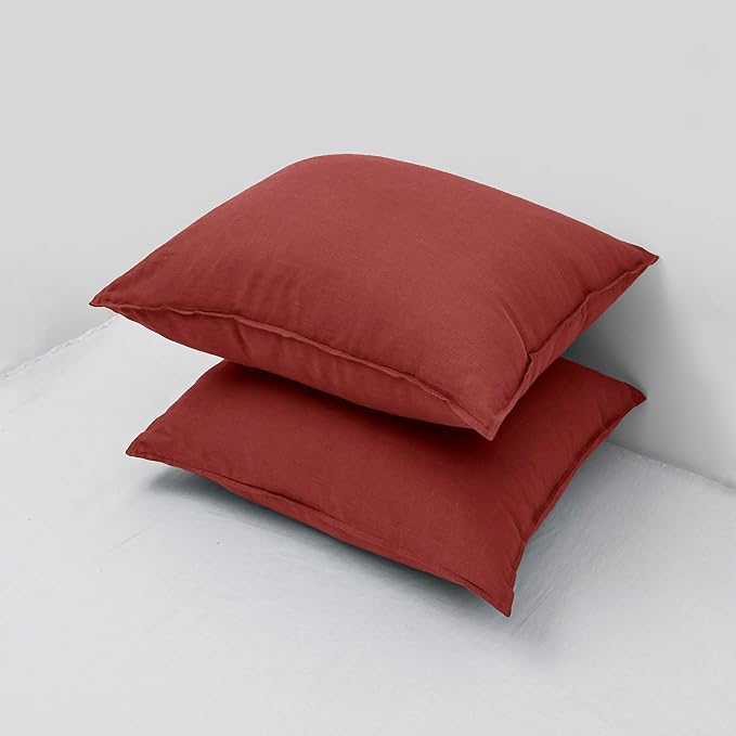 CHUFFED Linen Pillow Covers 2 Pack 100% Linen Pillow Cases, Breathable and Cooling Washed Pillow Shams with Zipper Closure for Bedding, 26x26 Inches,Christmas Red