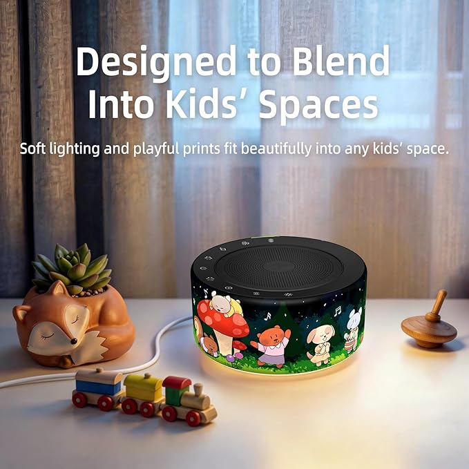 Kipcush White Noise Machine - Soft Non-Glare Nursery Lamp, 30 Soothing Sounds, 8 Color Lights, Max 8-Hour Timer for Baby & Adults (Forest Animals, Standard)