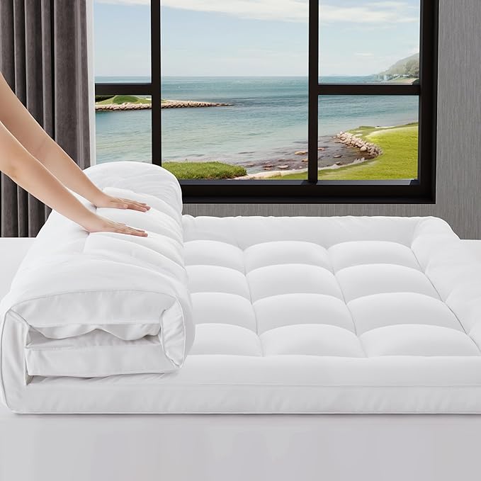 Mattress Topper Full Size Breathable Filled Soft Fluffy Supportive for Back Pain Relief, Bed Mattress Pad Pillow Topper with Extra Thick Padded Protector for 8"-21" Deep Pocket