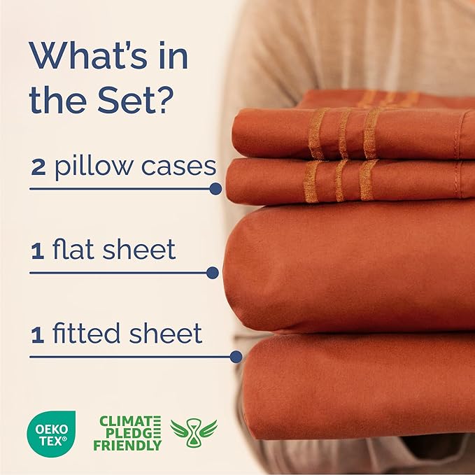 Cal King Size 4 Piece Sheet Set - Comfy Breathable & Cooling Sheets - Hotel Luxury Bed Sheets for Women & Men - Deep Pockets, Easy-Fit, Soft & Wrinkle Free Sheets - Terracotta Oeko-Tex Bed Sheet Set