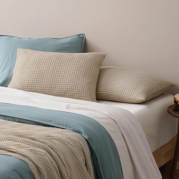 PHF Ultra Soft Waffle Weave Pillow Shams King Size, No Insert, 2 Pack 20" x 36" Pillowcases,Breathable & Skin-Friendly Pillow Cases, Stylish Decorative Bed Pillow Cases Covers,Khaki
