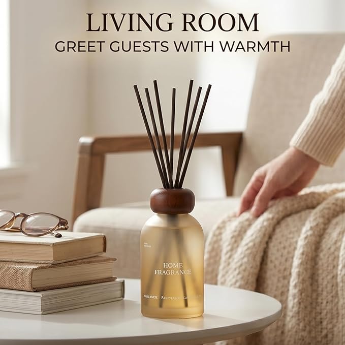 Reed Diffuser Set for Home 8.45 oz Scented Oil Diffuser with 6 Fiber Sticks, Smell Good Long Lasting Fragrance for Bathroom, Living Room, Office and Aromatherapy Gift (Cinnamon)