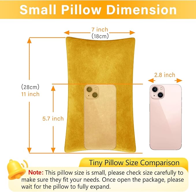 1 MIDDLE ONE 2 Pack Small Pillow, Memory Foam Mini Pillow 11 X 7 Inches for Travel, Sleeping, Nap and Neck, Knee, Lumbar Support, Tiny Cushion for Pet, Dogs (Golden Yellow)