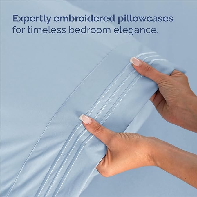 King Size 4 Piece Sheet Set - Comfy Breathable & Cooling Sheets - Hotel Luxury Bed Sheets for Women & Men - Deep Pockets, Easy-Fit, Soft and Wrinkle Free Sheets - Light Blue Oeko-Tex Bed Sheet Set