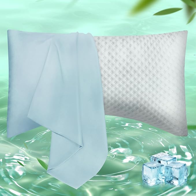 Curved Pillow Case Queen Size, Side Sleeper Pillow Cases Cover Cooling Rayon Derived from Bamboo with Zipper for hot Sleepers Hair and Skin, Breathable Silky Soft Pillowcase 1 Pack 20 * 30 Inches