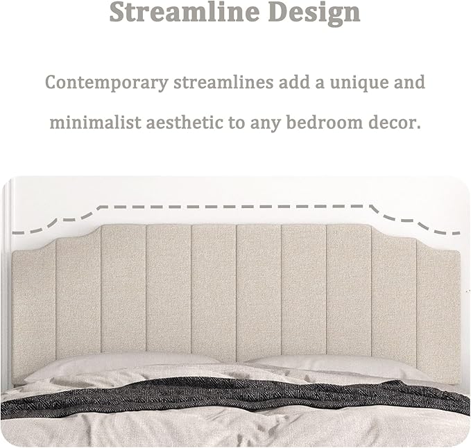 Befurtori King Size Headboard Only, Linen Wall Mounted Headboard King for Adjustable Bed Modern Upholstered Head Board Easy Assembly, Beige
