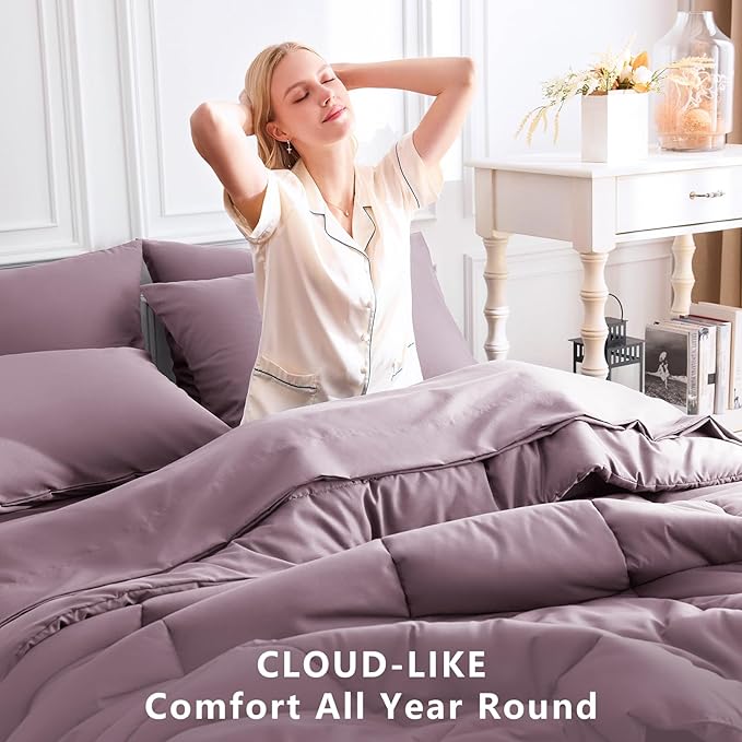 CozyLux Twin XL Comforter Set Dusty Purple, 5 Pieces Twin Extra Long Bed in a Bag for College Dorm, All Season Bedding Set with Stitch Quilted Comforter, Flat Sheet, Fitted Sheet, Pillowcases
