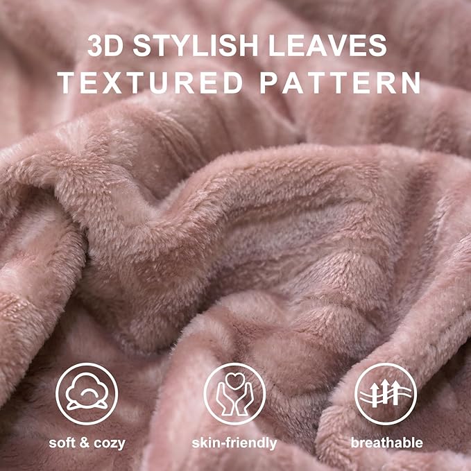SOCHOW Body Pillow Cover 21x54 Inches, Super Soft and Cozy Leaves Textured Fleece Long Body Pillowcase with Zipper Closure,1 Pack, Dusty Pink