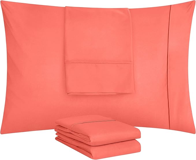 Utopia Bedding King Pillow Cases - 4 Pack - Envelope Closure - Soft Brushed Microfiber Fabric - Shrinkage and Fade Resistant Pillow Covers King Size 20 X 40 Inches (King, Coral)
