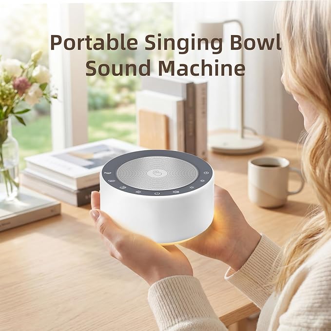 Kipcush Automatic Tibetan Meditation Bowl Sound Machine - 7 Himalayan Tones + 7 Color Night Light - Timer & Touch Control - No Manual Striking for Yoga, Chakra Healing, Stress Relief - Plug In
