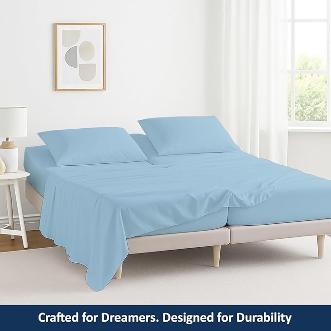 Split Cal King Sheets- Split California King Sheets Sets for Adjustable Bed- 5 Pcs Set- Split Cal King Sheets for Sleep Number Bed- 16 Inch Deep Pocket Adjustable Bed Sheets (Light Blue Solid)