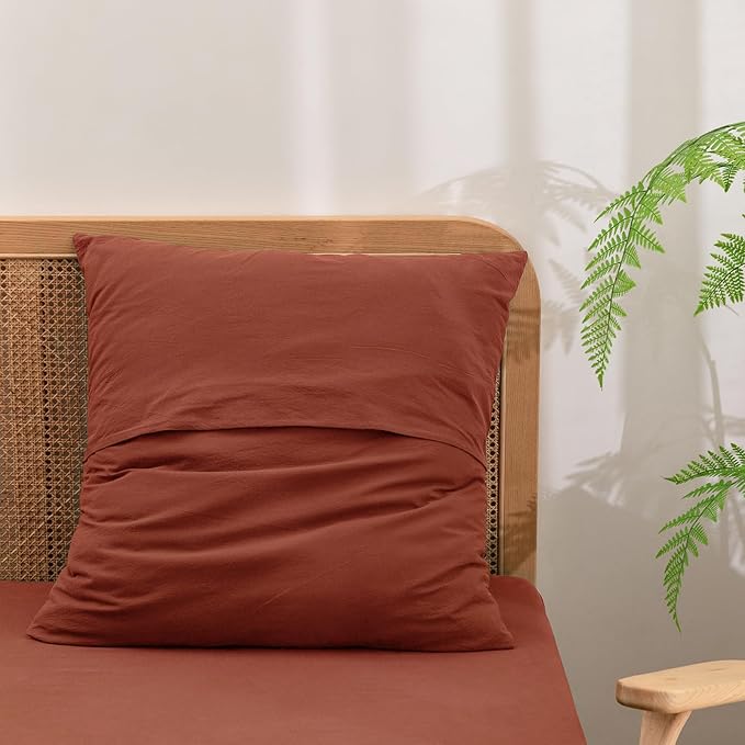 BESTOUCH 100% Washed Cotton Pillowcase for Hair and Skin Linen Feel Soft Comfortable Breathable 2 Set Pillow Case with Envelope Closure Solid Crimson Red Euro 26x26 Inches