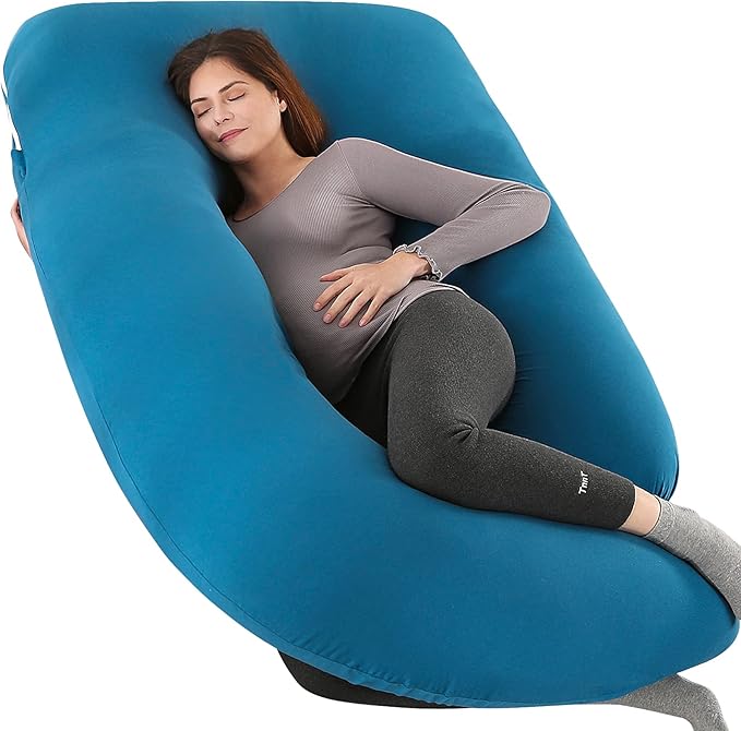 U-Shaped Full Body Pregnancy Pillow for Sleeping – 57" Maternity Pillow with Removable Cover, Support for Back, Legs, Belly & Hips (Jersey -Royal Blue)