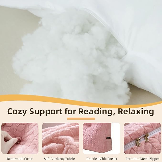 Headboard Pillow King Size, Reading Pillow for Bed, Leaf Pattern Wedge Pillow, Tufted Backrest Support, Headboard Substitute, Pink