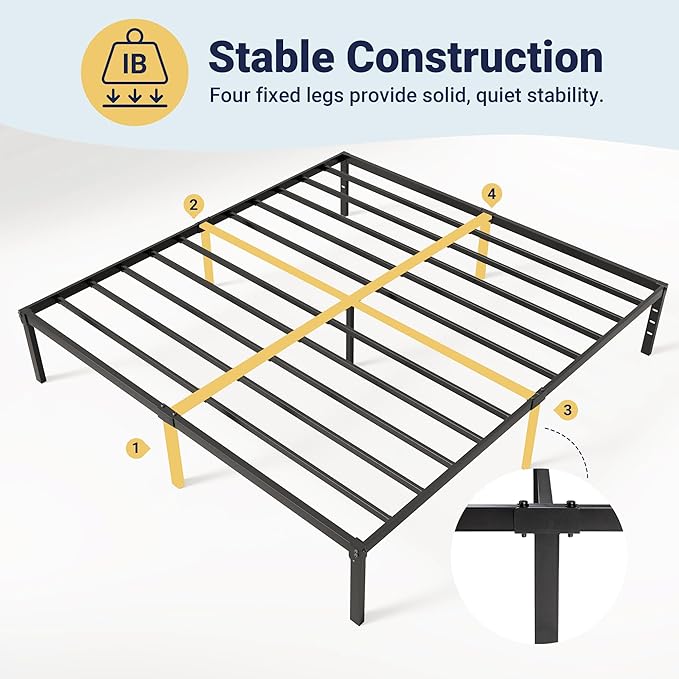 Allewie King Size Bed Frame, 14 inch Metal Platform Beds with Storage Space, No Box Spring Needed and Easy Assembly, Black