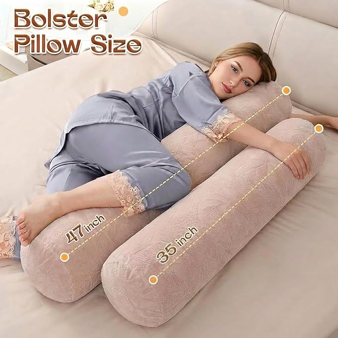 1 MIDDLE ONE Body Pillow for Adults, Bolster Pillow with Removable Velour Cover, Long Round Roll Cylinder Pillow for Bed, 47" x 7.87", Dusty Pink