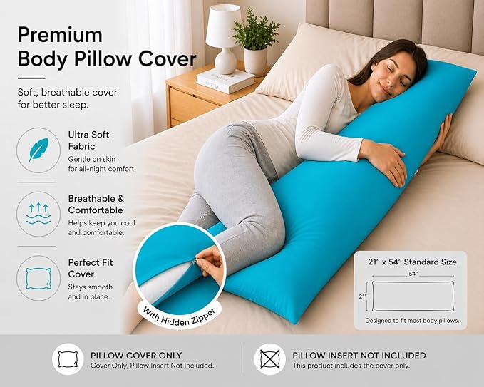 EVOLIVE Ultra Soft Body Pillow Cover 21"x54", Cozy Microfiber Pillowcase with Hidden Zipper, Breathable, Perfect for Pregnancy & Side Sleepers, Cover Only (21"x54" Body Pillow Cover, Ocean)
