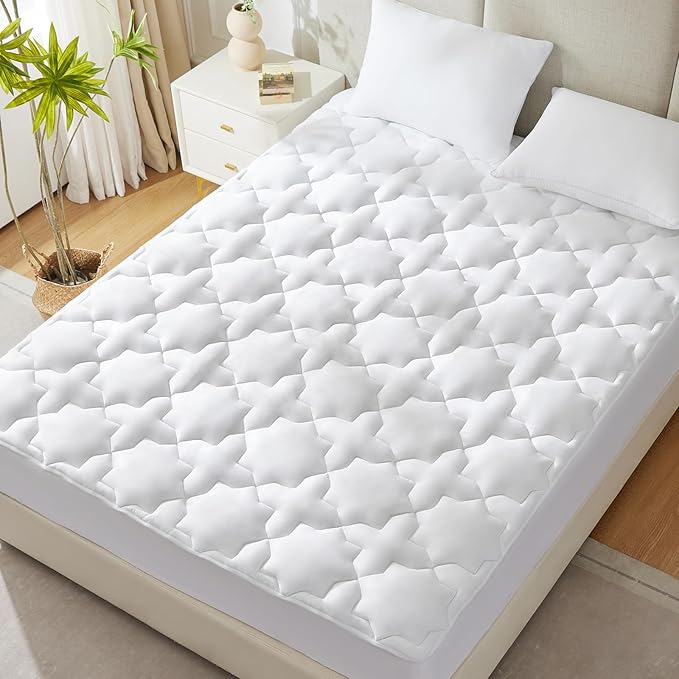 CozyLux Full Size Mattress Pad, 450GSM Quilted Cooling Cotton Top Mattress Topper, Extra Deep Pocket Fits 8-21 inches, Oeko-TEX Certified, Plush Soft & Breathable Bed Pad (54"x75", White)