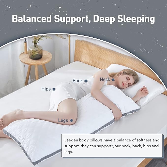 Leeden Body Pillow Insert - Full Body Pillow for Adults - Large Long Bed Pillow for Side Sleeper - Firm Breathable Support - 20 x 54 Inch - White