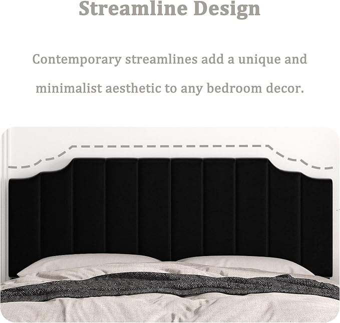 Befurtori King Size Headboard Only, Velvet Wall Mounted Headboard King for Adjustable Bed Modern Upholstered Head Board Easy Assembly, Black