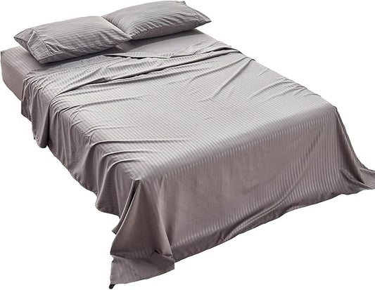 Kingnex Striped 66x80 Olympic Queen Sheets Sets for Super Queen Bed Soft Double Brushed 1800 Microfiber 4 Pcs Include 1 Fitted Sheet 1 Flat Sheet 2 Pillowcase Grey