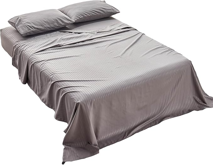 Kingnex Striped 54x72 Full Size Sleeper Sofa Bed Sheets Set Soft 1800 Microfiber 4 Pcs Include 1 Fitted Sheet 1 Flat Sheet 2 Pillowcases Grey