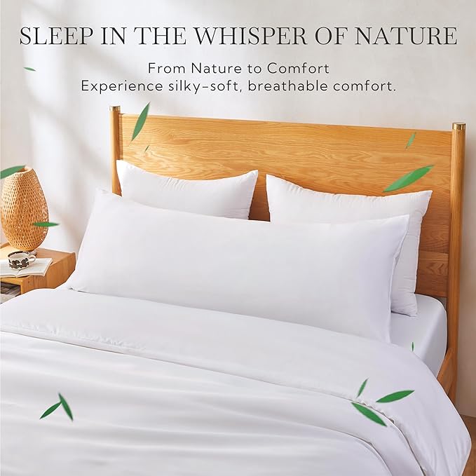 MR&HM Cooling Body Pillow Case 20"x54", Body Pillow Cover for Hot Sleepers, Breathable & Moisture Wicking, Silky Soft Envelope Long Pillowcase, Rayon Derived from Bamboo & Polyester Blend, White