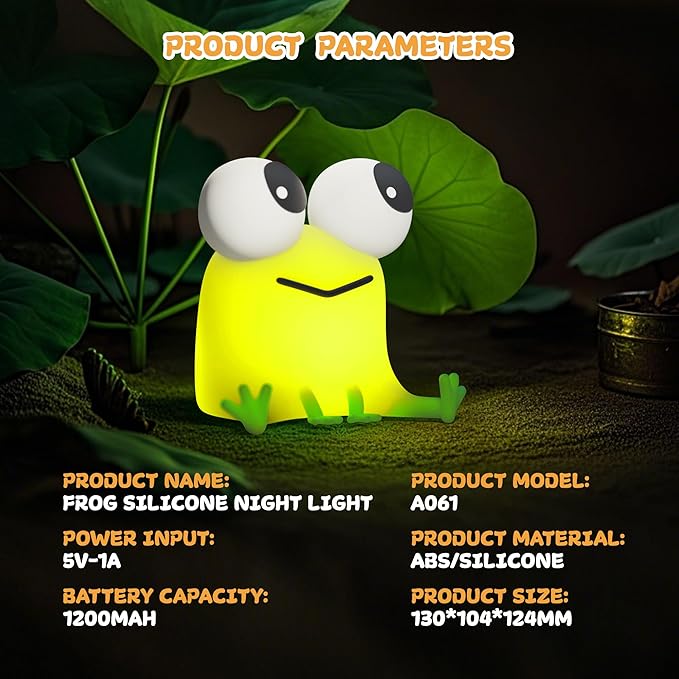 FAMIDUO Cute Frog Night Light, LED Silicone Squishy Novelty Animal Lamp,3 Levels Dimmable/Timer Nursery Nightlight for Kids, Rechargeable Touch Bedside Lamp, Bedroom/Dorm Decor, Baby Boys Girls Gifts