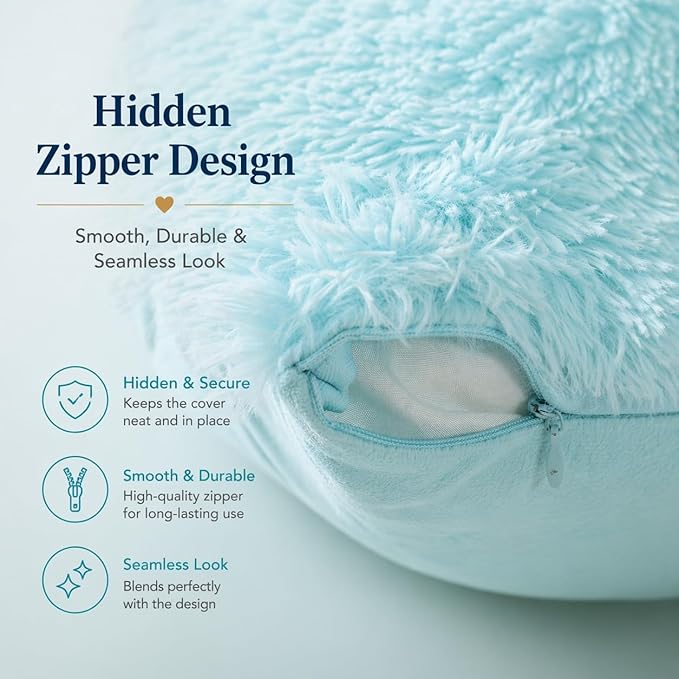 Reafort Luxury Faux Fur Body Pillow Cover 21" x 54", Long Hair PV Plush Body Pillow Case with Hidden Zipper Closure, Ultra Soft Fluffy Decorative Long Pillow Cover (Aqua, Body)