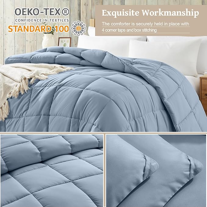 Homelike Moment Comforter King Size - Blue Duvet Insert Down Alternative Bed King Comforter, Lightweight Bedding Comforters Quilted Soft All Season Blue