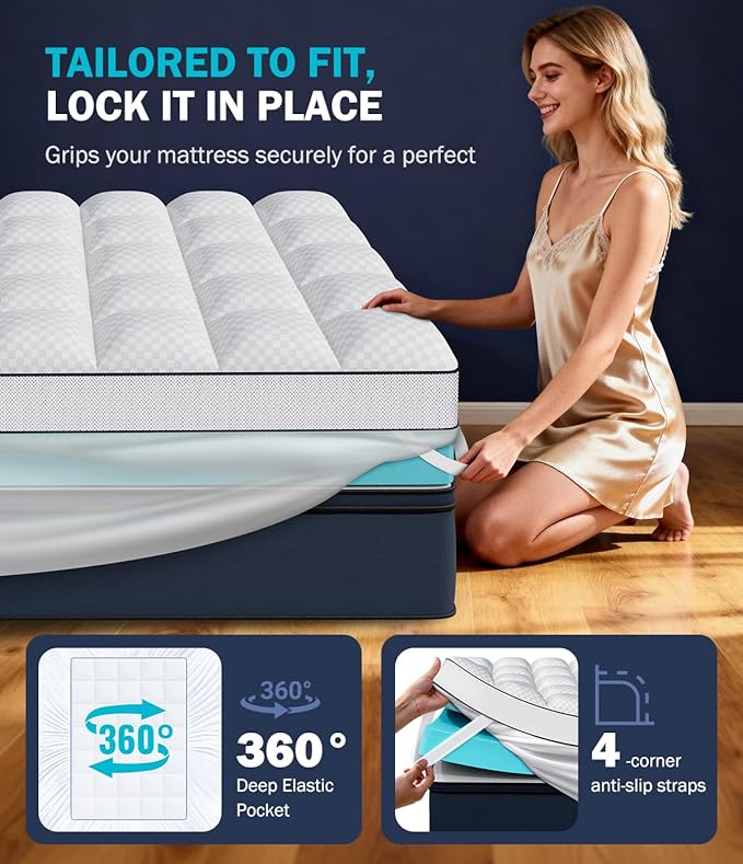 Dual Layer 4 Inch Memory Foam Mattress Topper Full Size, 2" Cooling Gel Memory Foam & 2" Pillow Top Bed Topper, Medium Firm Mattress Cover for Pressure Relief, Deep Elastic Pocket, White