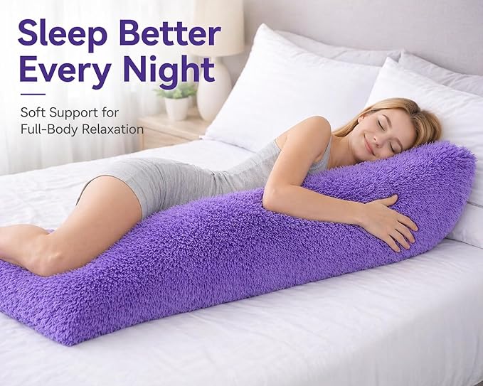 Reafort Luxury Faux Fur Body Pillow Cover 21" x 54", Long Hair PV Plush Body Pillow Case with Hidden Zipper Closure, Ultra Soft Fluffy Decorative Long Pillow Cover (Lilac, Body)