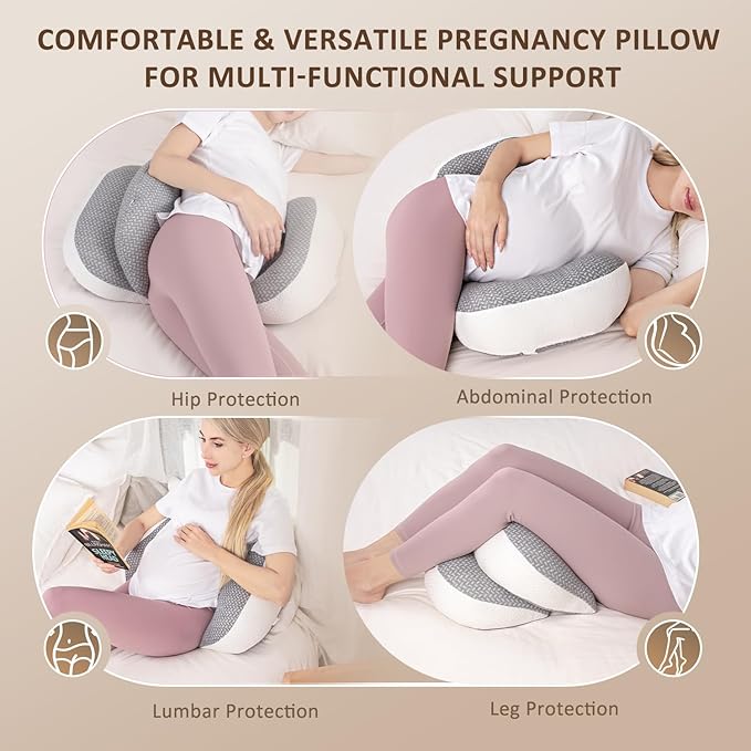 Chilling Home Pregnancy Pillow for Sleeping Portable, Maternity Pillow for Side Sleeper, Travel Wedge Pillow, Body Pillow Support for Back, Belly, with Removable Cover, Pink