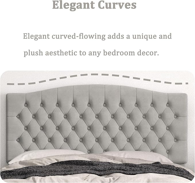 Befurtori Queen Headboard Only, Upholstered Headboard for Adjustable Bed Velvet Tufted Queen/Full Size Wall Mounted Head Board with Solid Wood Legs Head Board, Silver Gray