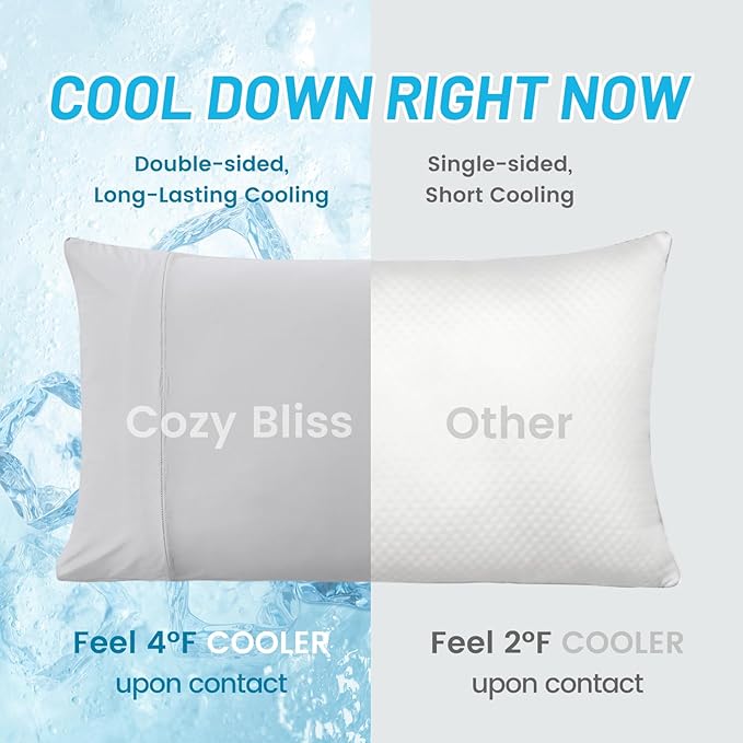 Cozy Bliss Cooling Pillow Cases for Hot Sleepers, Q-Max>0.45, King Size Set of 2, Soft & Silky Pillow Covers with Envelope Closure,Gift, Light Gray, 20x36 Inches