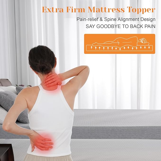 Extra Firm Mattress Topper Queen, 3 Inch High-Density Firm Mattress Pad for Back Pain Relief, Bed Topper with Removable Cover, No Smell, No Slip, CertiPUR-US Certified, 80" x 60"