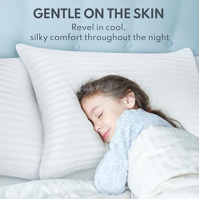Standard Size Bed Pillows Set of 2 - Breathable Premium Down Alternative Pillows for Side, Back, and Stomach Sleepers Hotel Quality Fluffy Soft Microfiber Fill Cooling Skin-Friendly