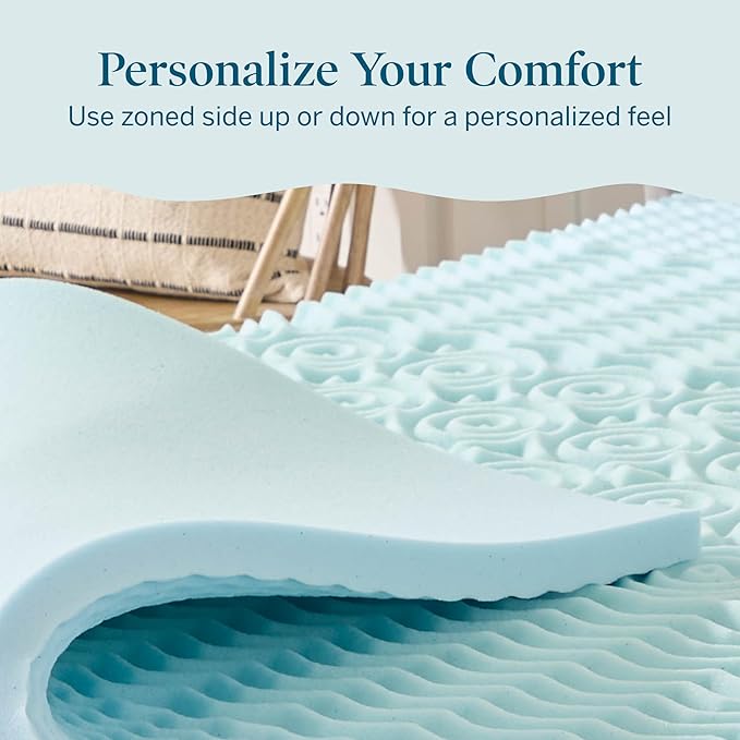 LUCID 2 Inch Gel Memory Foam Mattress Topper, Full size – 5 Zones – Cooling Gel Infusion – CertiPur Certified Foam
