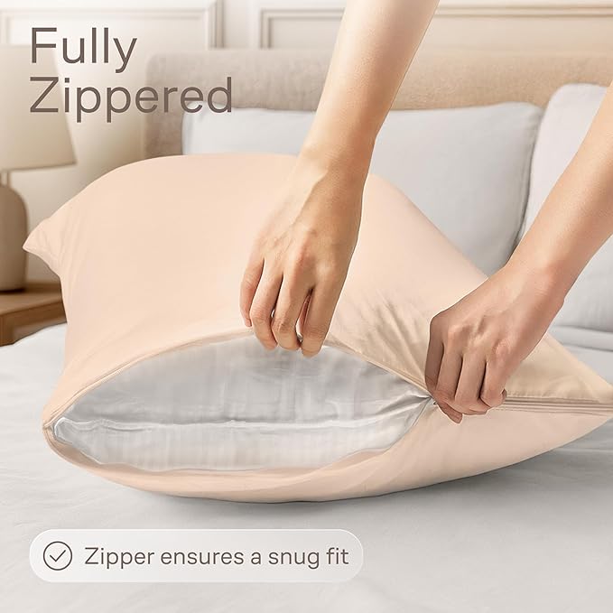 Ultra Soft Pillow Protectors with Zipper King Size - Set of 4 Breathable Pillow Covers - 100% Protection Against Stains, Dust & Dirt - Machine Washable (Cream)