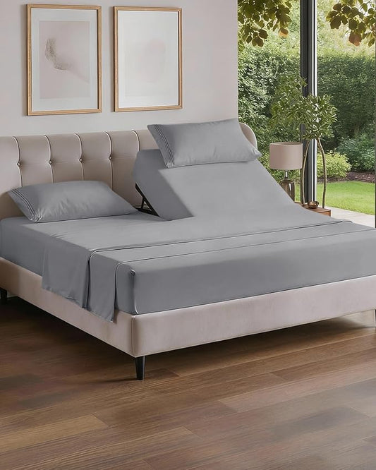 Flex Top Split Head King 4 Piece Sheet Set - Ultra-Soft, Breathable & Cooling Bed Sheets Set - Hotel Luxury Bedding for Women & Men with Deep Pockets - Wrinkle and Fade Free - Oeko-Tex - Steel Blue