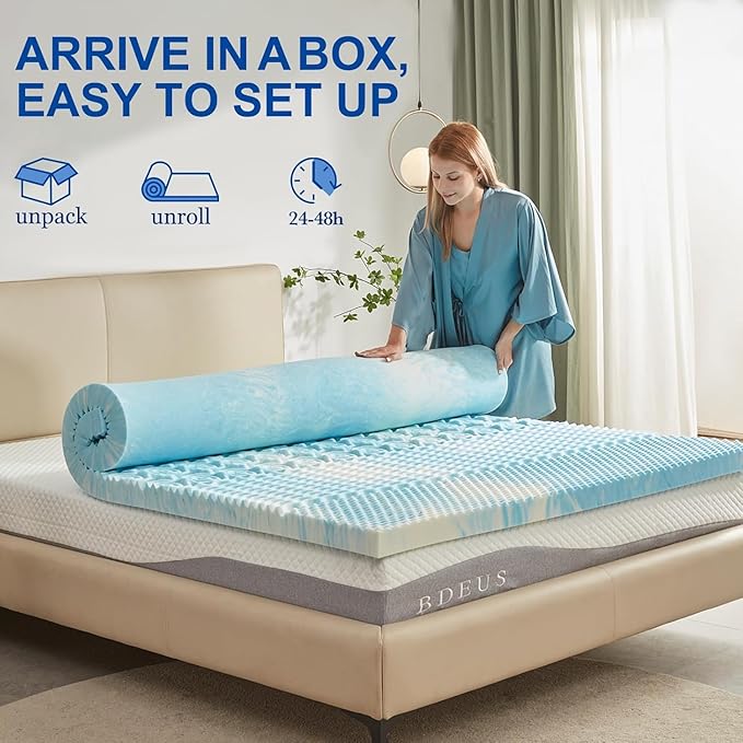 SINWEEK 1.5 Inch Mattress Topper 5-Zone Memory Foam Mattress Topper Pressure Relieve Soft Mattress Pad, CertiPUR-US Certified, King Size Blue