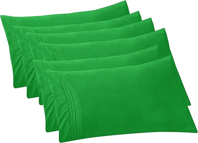 Elegant Comfort 6-Pack Solid Pillowcases 1500 Premium Hotel Quality Microfiber - Smooth Weave, Wrinkle and Fade Resistant, Easy Slip-On, 6-Piece Set, King Pillowcase, Emerald Green