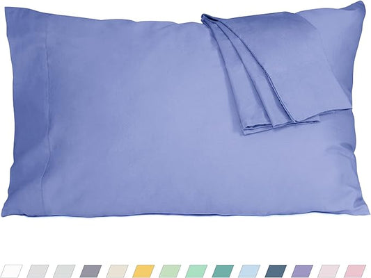 Pillow Cases, King Size Cotton Percale Weave Pillowcases, Pre-Shrunk Breathable and Hypoallergenic Pillowcases, Set of 2 (2 Piece King 20 Inch x 40 Inch, Purplish Blue)