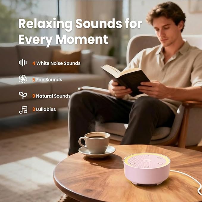 Kipcush Sleep Sound Machine - 21 High-Fidelity Non-Looping Sounds, Portable White Noise Machine for Baby, Kids & Adults, Dimmable Night Light, 6 Auto-Off Timers, USB Powered for Travel, Home & Office
