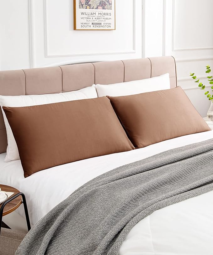 Warmstar Cotton Pillow Cases Standard Size Set of 2, 600 Thread Count Pillowcases 20x26 Inches, Soft Long Staple Cotton Pillowcases Breathable with Envelope Closure,Coffee Brown