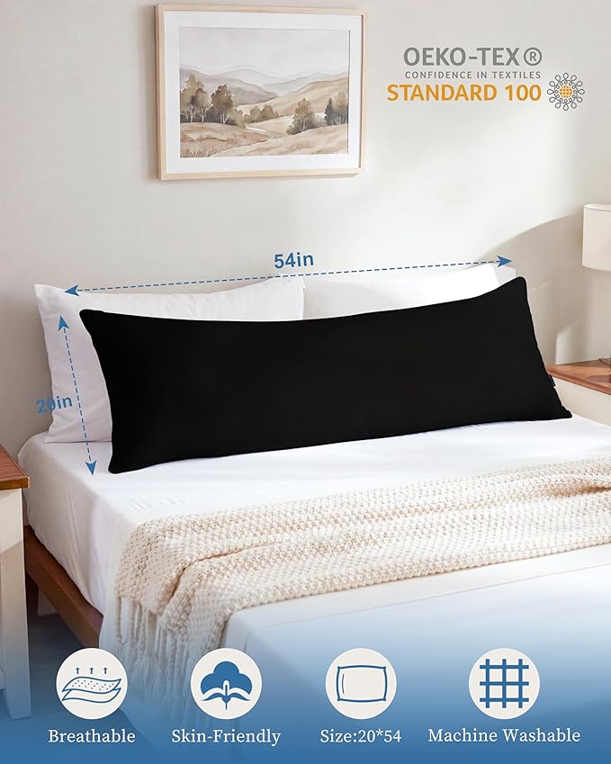 YZ HOME Memory Foam Body Pillow Insert - Full Body Pillow for Adults - Soft Large Long Bed Pillow for Side Sleeper(20x54 Inch, Black)