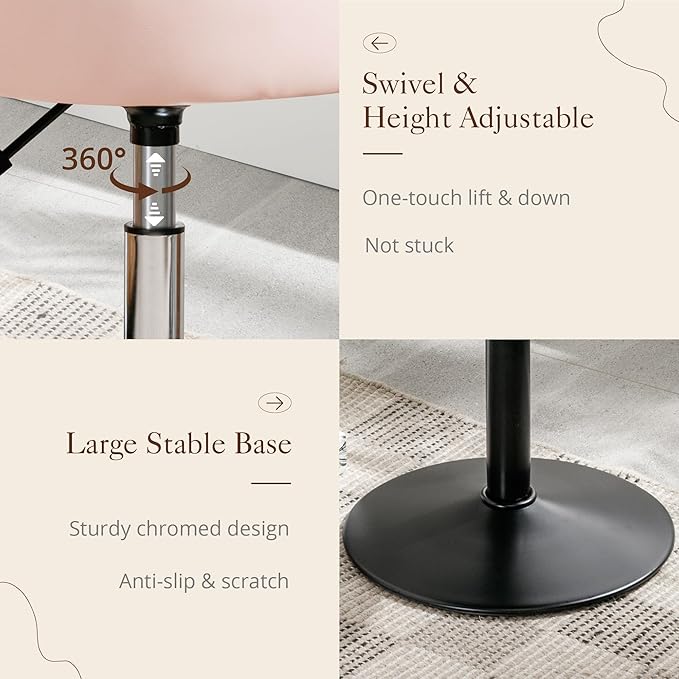 LUE BONA Adjustable Vanity Stool, 360°Swivel Vanity Chair for Makeup Room, Pink Stool Chair for Vanity, Small Faux Leather Vanity Stools for Bathroom, Living Room