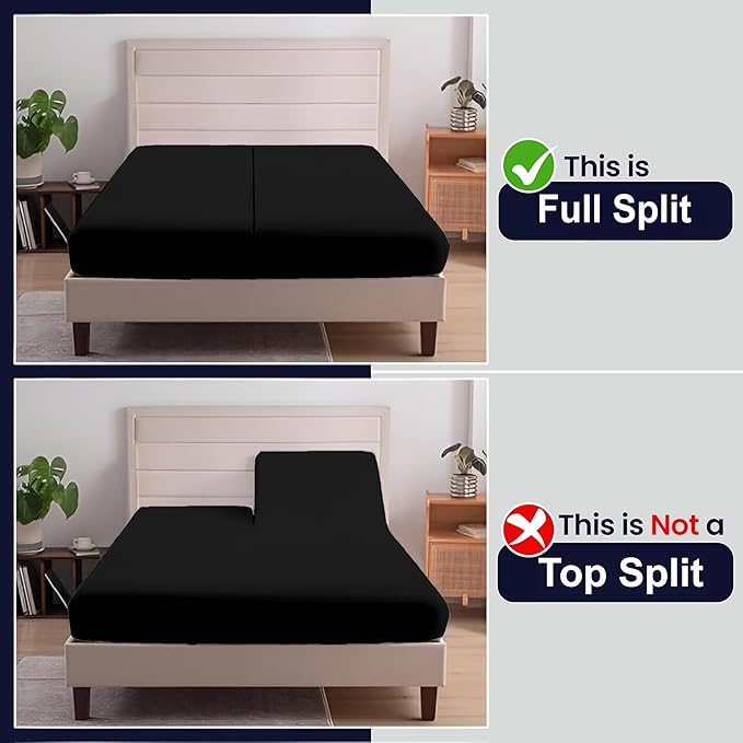 SGI Split King Sheet Set for Adjustable Bed Egyptian Premium Cotton 600 Thread Count Sheets for Sleep Number Bed 15" Deep Pocket 5 Pc Set with 2 Twin XL Fitted Sheets Soft Breathable -Black