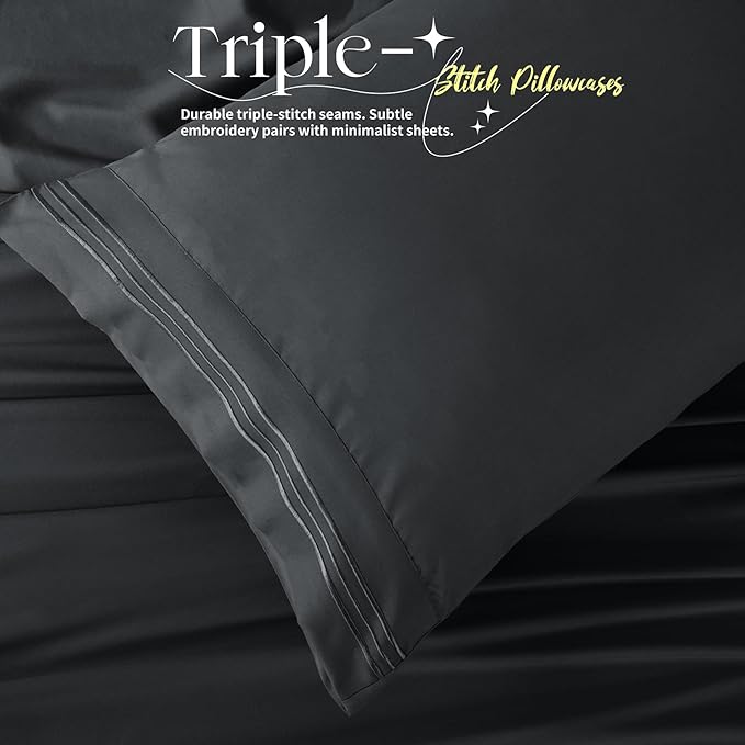 Manyshofu 4 Piece Split Head King Sheets Sets for Adjustable Bed Sheet, Flex Head Split Top King Sheets Black Sheet Set - 1800 Thread Count Bedding Set with 14-16 Inch Deep Pockets